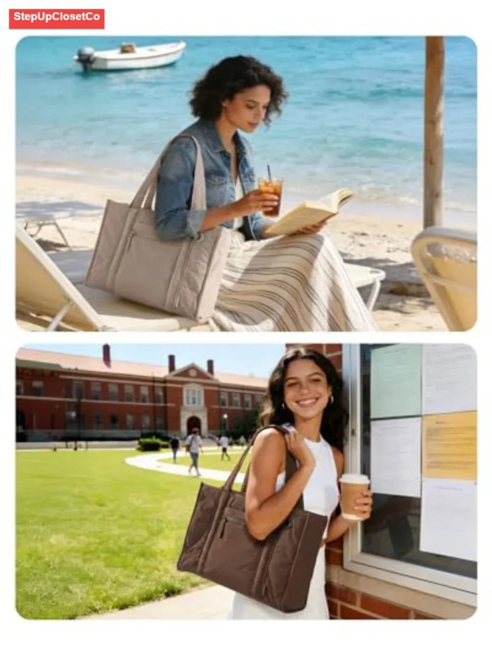 Quilted Tote Bag for Women, 20L Large Work Bag with Laptop Compartment,